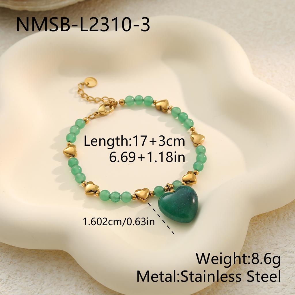 NIMAI 18K PVD Gold Stainless Steel Beaded Jewelry Set Natural Stone Heart Pendant Necklace Bracelet Set Women Factory