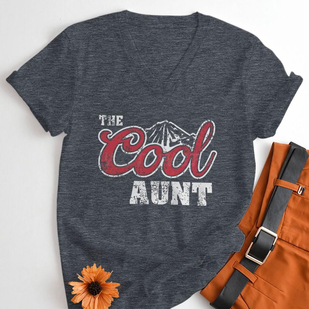 The Cool Aunt TShirt Aunt Gift Vneck Short Sleeve Women Tshirt Casual Tops Fun New Aunt Shirt Funny The Cool Aunts Club Shirt