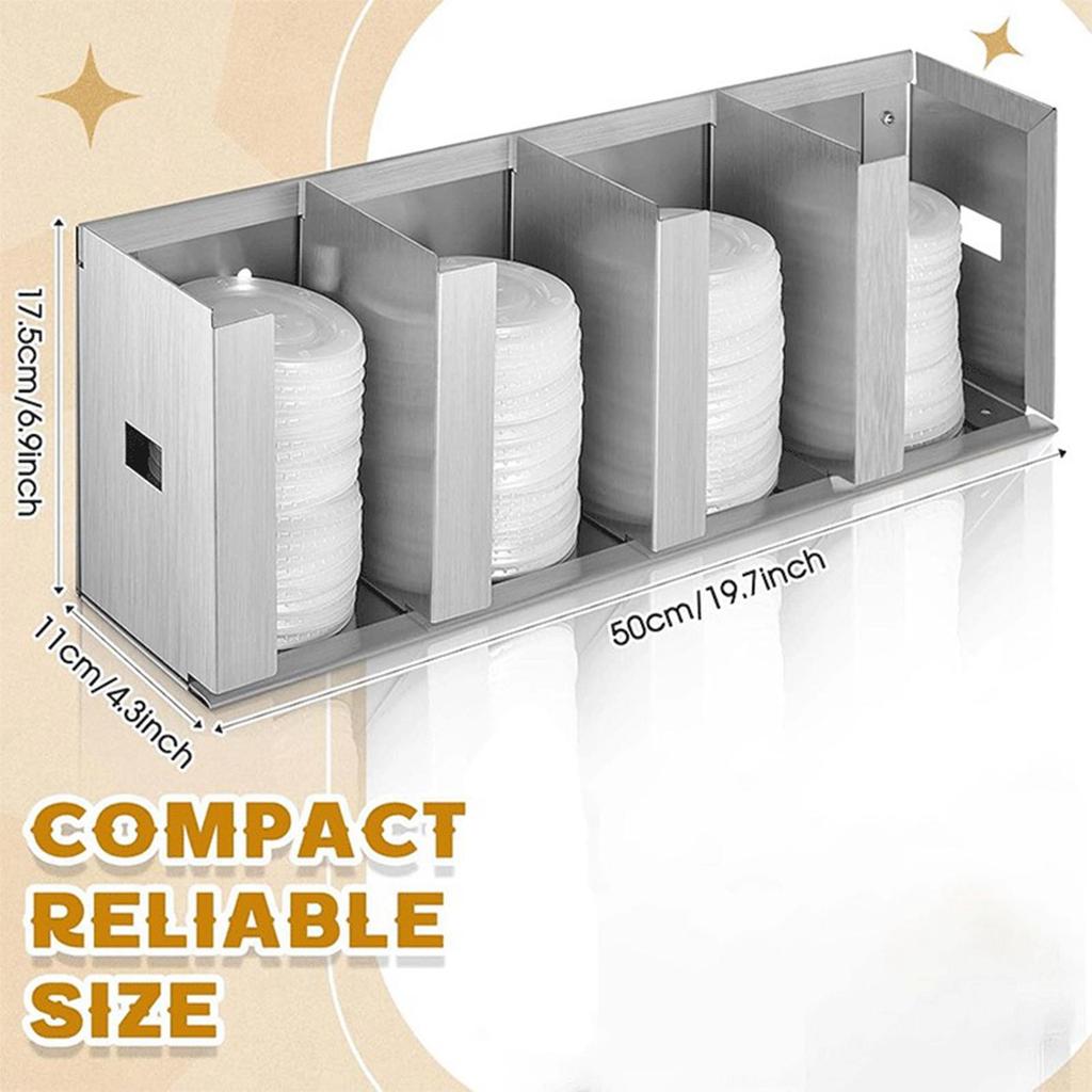 Cup Dispenser Holder Organizer Lid Storage Rack Divider Stainless Steel Space Saving