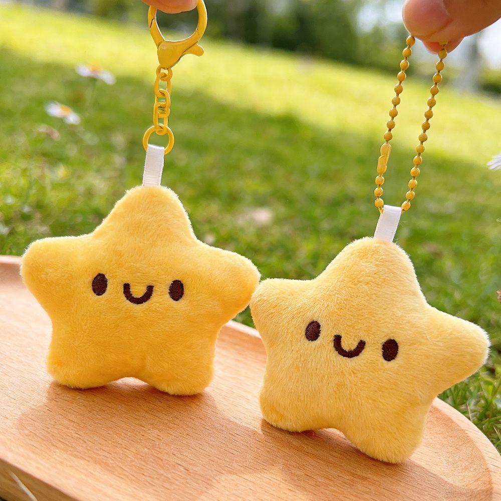 Friendship Squeezing Keychain Cartoon Star Pendant with Lanyard Plush Star Keychain  Key Decor