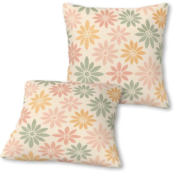 Pastel Daisy Throw Pillow Covers 18x18 Set of 2 | Decorative Cushion Cases for Couch Sofa Bed | Floral Pillowcases Decor for Living Room | Hidden