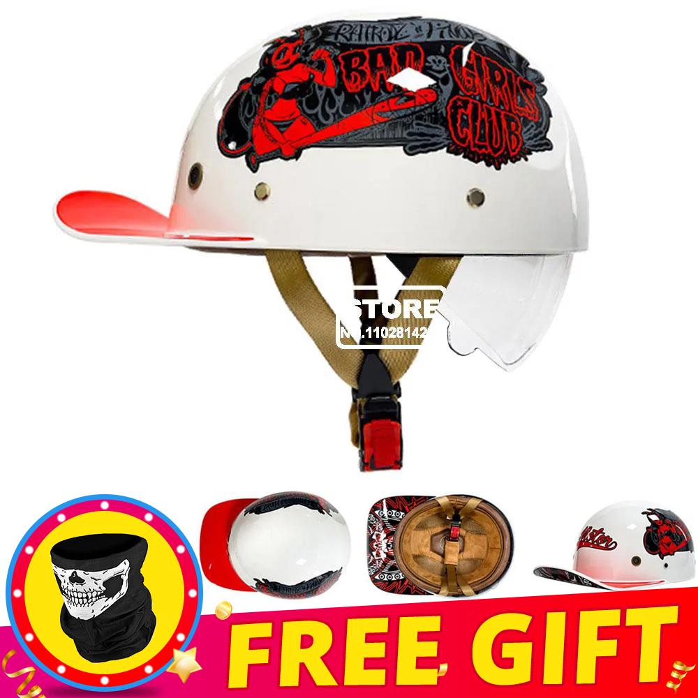 Retro Motorcycle Helmet DOT Certification Protection Cap Vintage Men Women Baseball Cap Half Helmet Riding Racing Moto Helmets
