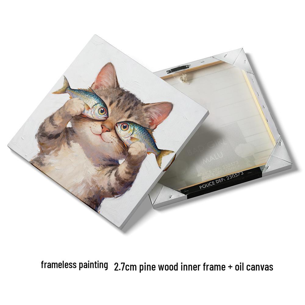 Modern Minimalist Kitten Cartoon Decorative Canvas for Living Room & Restaurant Wall Hanging
