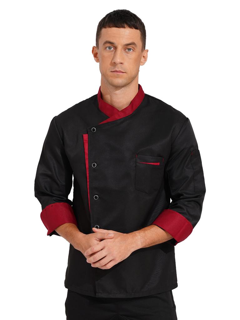 Unisex Chef Coat Long Sleeve Contrast Color Design for Kitchen Restaurant Hotel Work Uniform