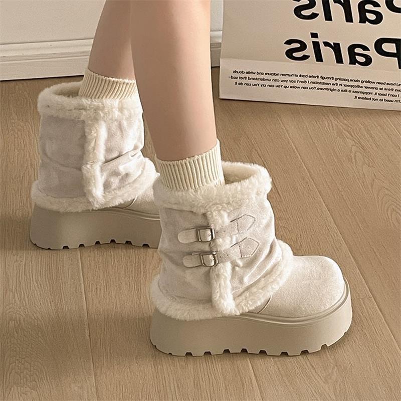 Retro thick-soled heightening snow boots winter new casual piled thickened warm wool cotton shoes