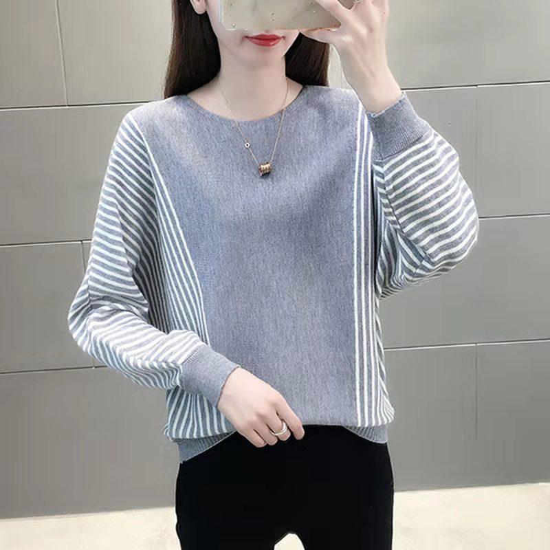 2023 Women's Color Block Batwing Sleeve Knit Cardigan - Spring & Autumn Style, Belly Covering, Korean Versatile