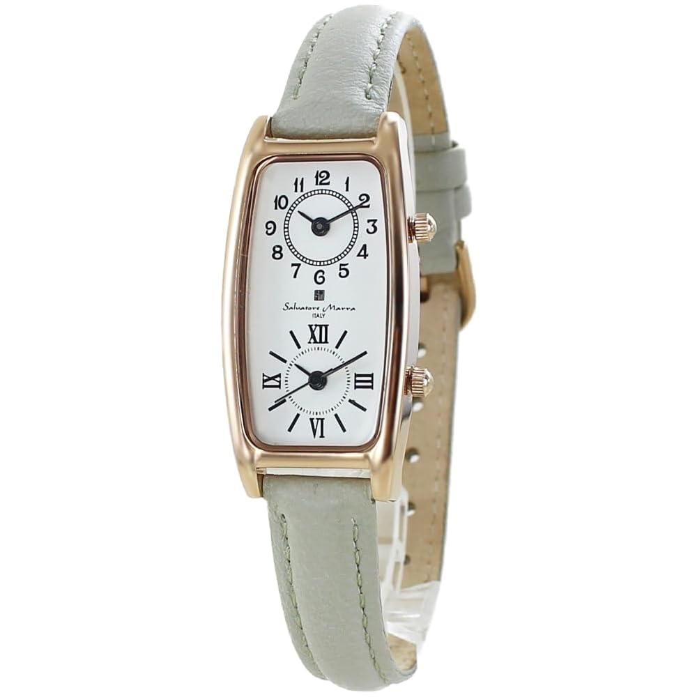 Salvatore Mara Women s Dual Time Rectangular Watch Gray Leather Strap