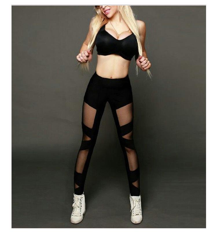Kors-kors nätlappverk Yoga Sweatpants - Sexiga, Genomskinliga, Högelastiska Dansleggings