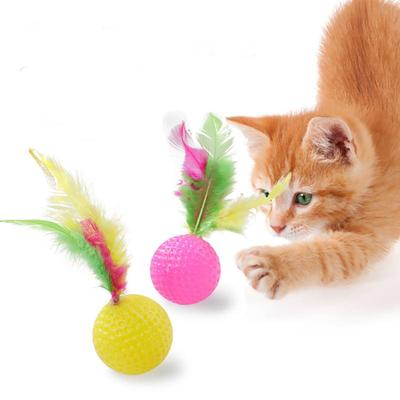 1pcs Cat Self-Happy Toy Interactive Ball with Feather Kitten Cat Teaser Ball Toy Cat Training Catcher Cat Accessories