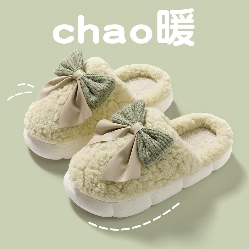 2025 New Autumn and Winter Cute Warm Indoor Home Thick Bottom Fluffy Slippers Butterfly Cotton Slippers
