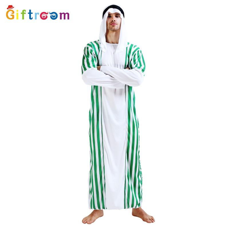 Halloween Maskerade Prinz Herren Grün und Weiß Gestreiftes Dubai Kleid