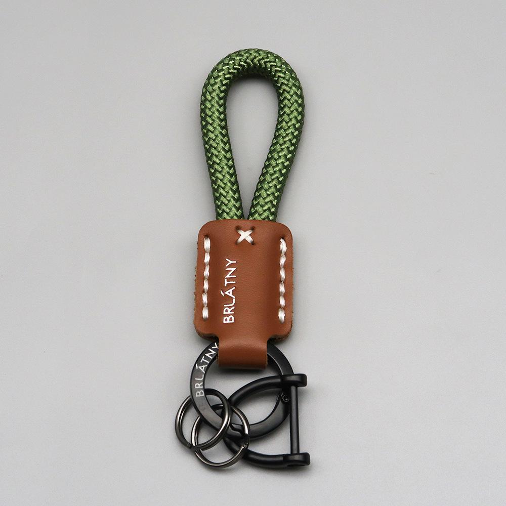 Handmade Genuine Leather Horse Keychain with Anti-Lost Lanyard and Woven Rope.