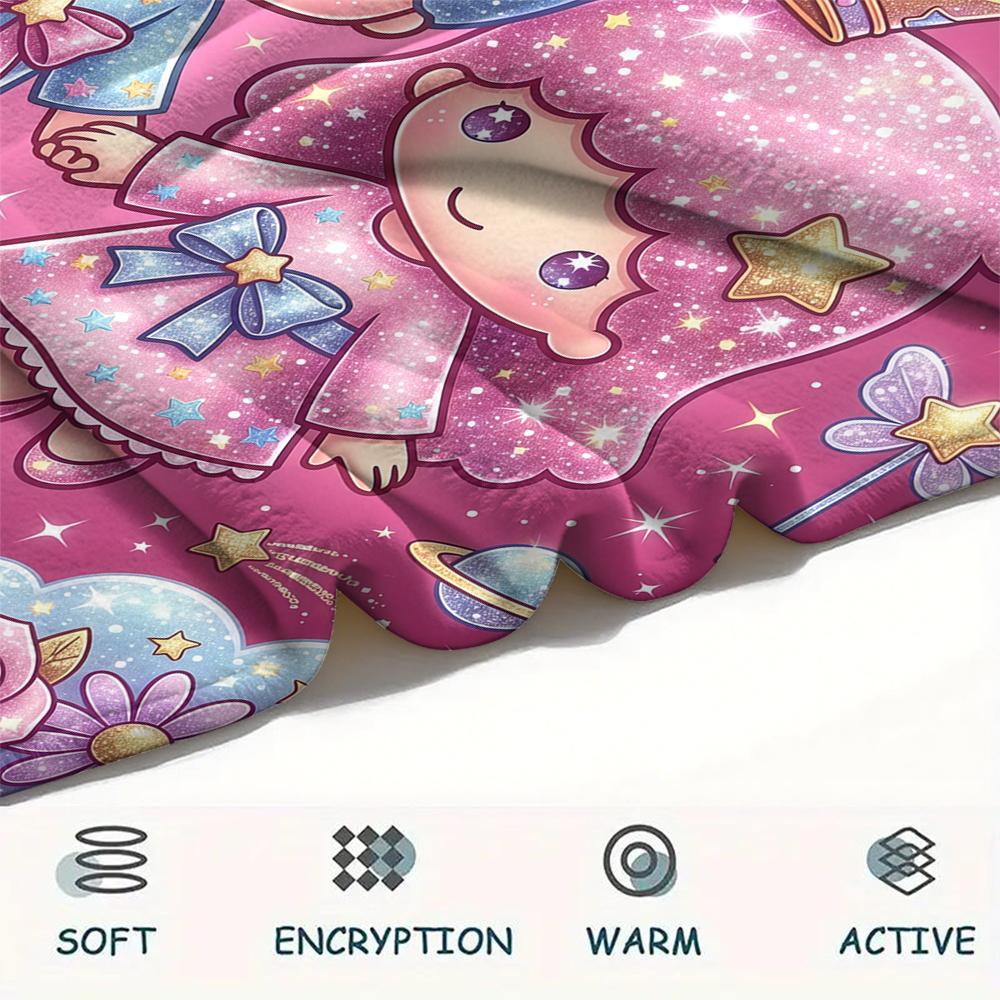 1PC Little Twin Stars Print Flannel Blanket, High quality All Seasons, Home Decor, Warmth and Comfort, Perfect for Christmas Gifts