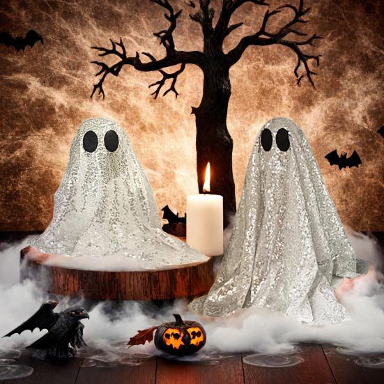 Sequin Fabric Ghost Tabletop Decor Halloween Shiny Ghost Figurine for Halloween Bedroom Desktop Home Decor