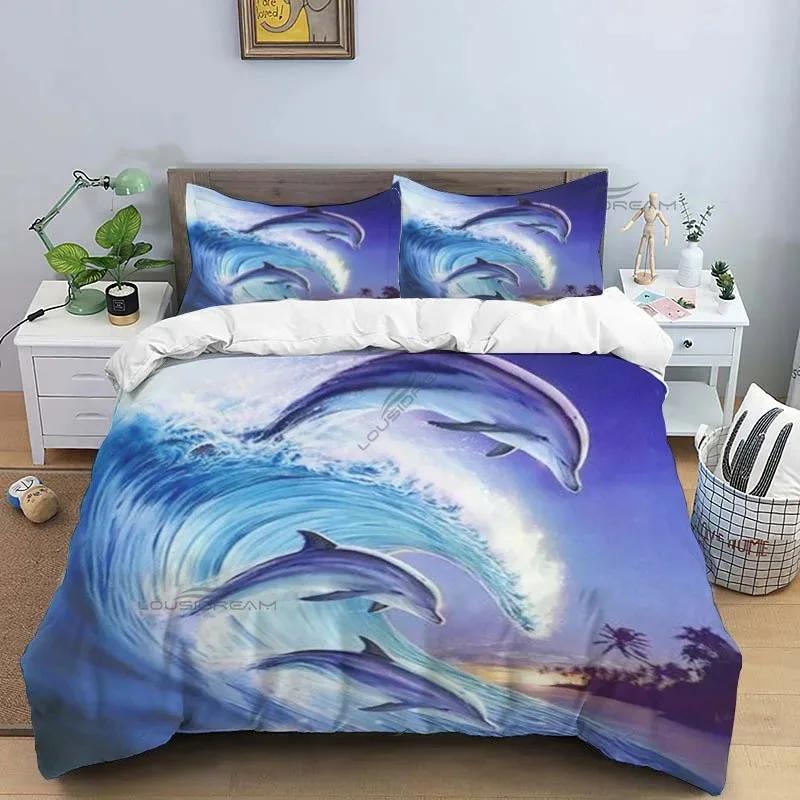 Dolphin Pattern Comforter Bedding Set,Duvet Cover Bed Set Quilt Cover Pillowcase,King Queen Size Bedding Set