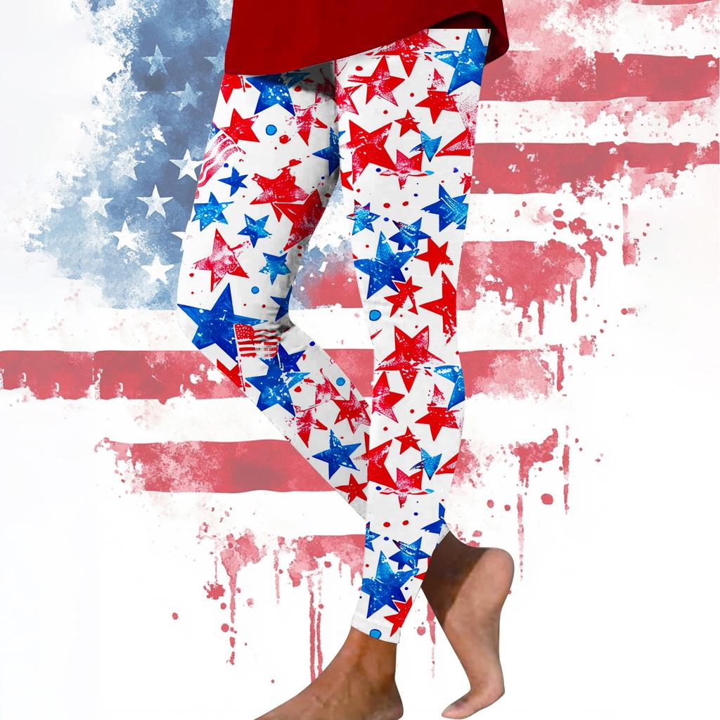 Women's Casual Fashion Outdoor Independence Day Printed Slim Elastic Yoga Pants Cropped Pants