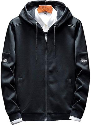 Autumn Clothing Parka Zip Up Parka Sweatshirt Coat Thick Tops Plain Long Sleeve Clothes Hooded Cool Zip Up Coat Spring Autumn Winter Black XL