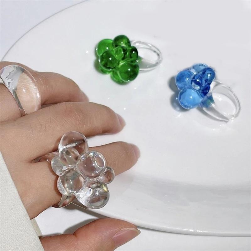 Exaggerated Acrylic Rings with Beads Dating Jewelry Acrylic Texture Perfect for Adding a Touch of Color to Any Outfit