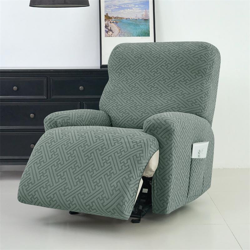 4Pcs/set Jacquard Recliner Sofa Cover Stretch Armchair Slipcovers Solid Color Non-Slip Couch Slipcovers for Home Office Decor