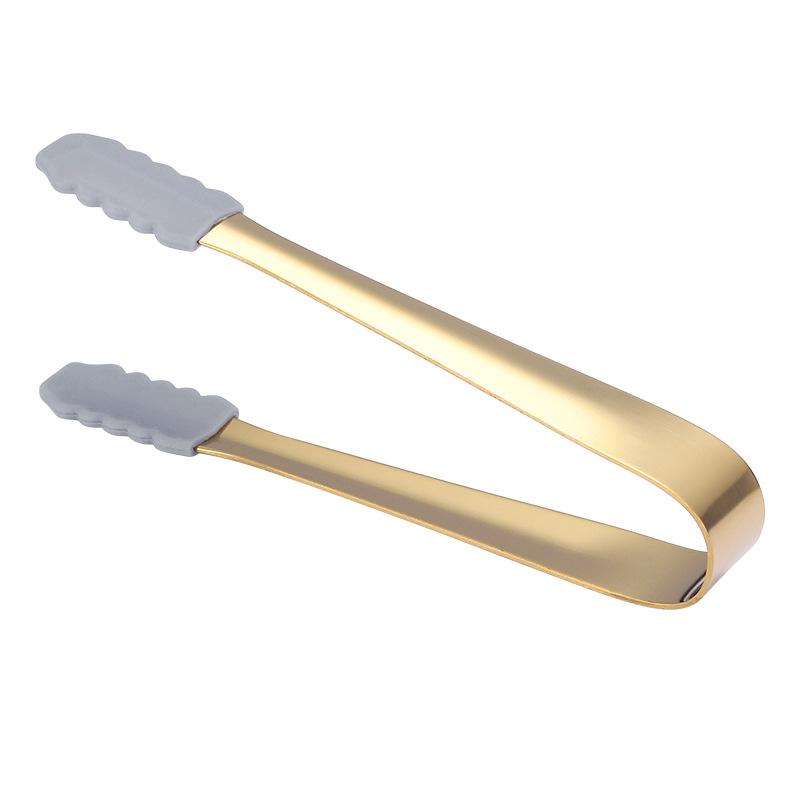 1pcs Stainless Steel Anti-skid Silicone Ice Clip Food Bread Clamp Food Grade Tongs Multipurpose Durable Clamp Sugar Cube Tongs