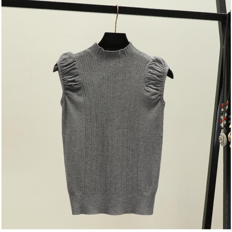 

Летний новый простой однотонный полуводолазка плиссированный свитер женский жилет без рукавов топ One size