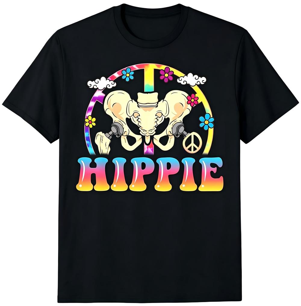 Hippie Hip Replacement Peace Sign Graphic T-Shirt