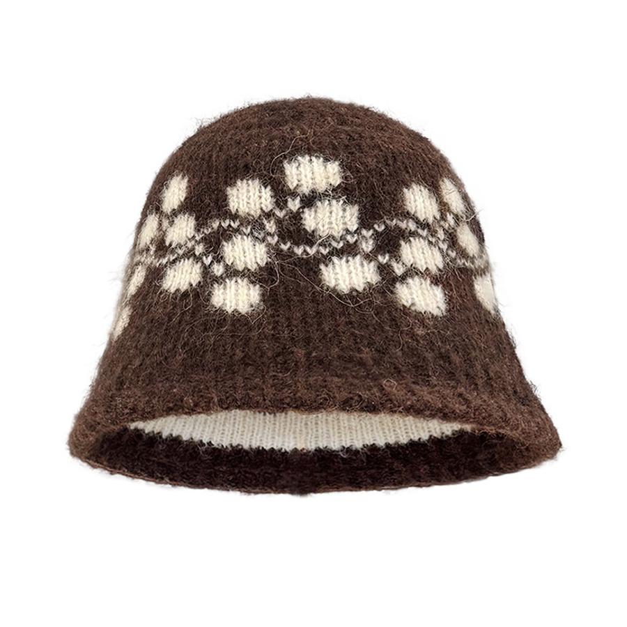 

Новая зимняя уличная шапка Мужская ретро вязаная шапка-рыбак с цветочным узором Женская теплая термошапка из смесовой шерсти Женская коричневый