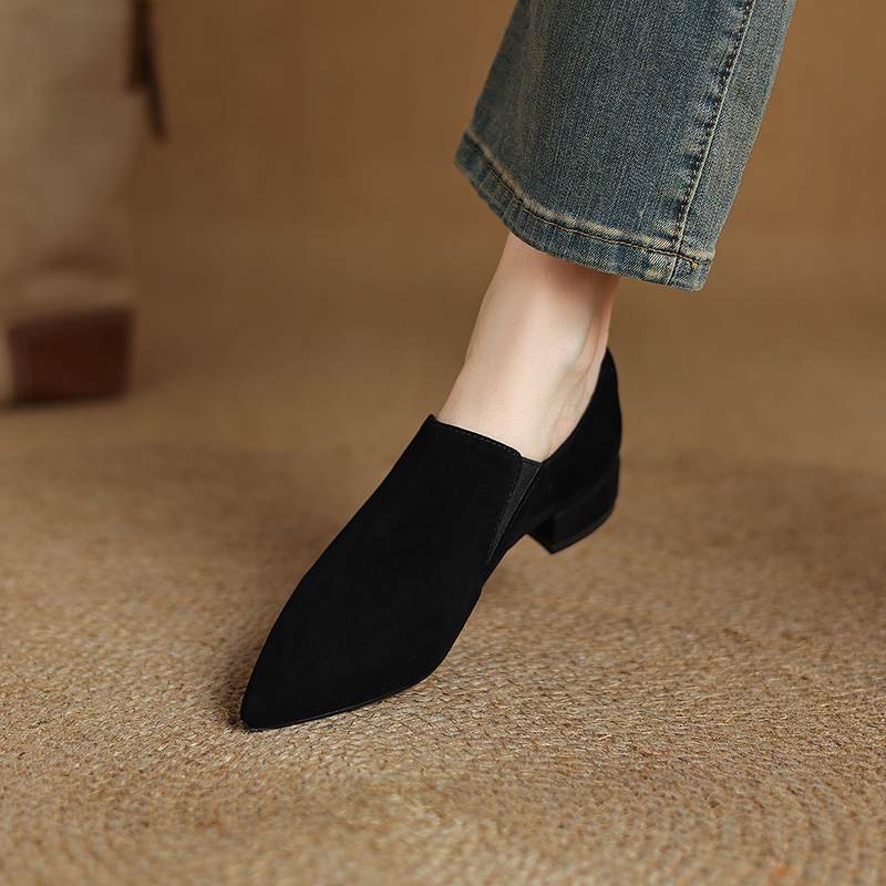 Krazing Pot Sheep Suede Autumn Winter Shoes low Heels slip on Size 43 Size 42 Pointed Toe Deep Mouth Pumps