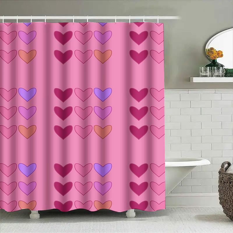 Heart Pattern Shower Curtain Pink Color Bath Decoration For Home Bathroom Decorations Waterproof Fabric Customizable Size Availa