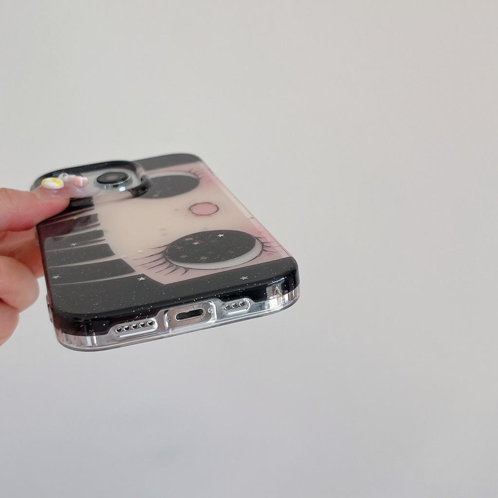 Dromerige INS Glanzende Grote Ogen Strip Meisje Schattige Telefoonhoesje Voor IPhone 17 16 15 14 13 12 11 Pro Max Plus INS Eenvoudige Cover