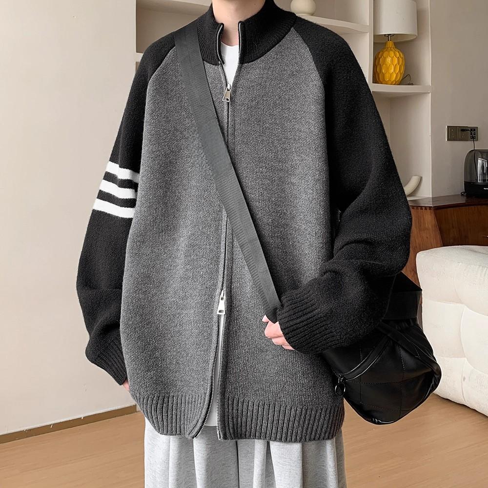 

American Trendy Patchwork Cardigan Jacket: Men s Winter Knitwear for Couples - High Street Style Sweater. XL
