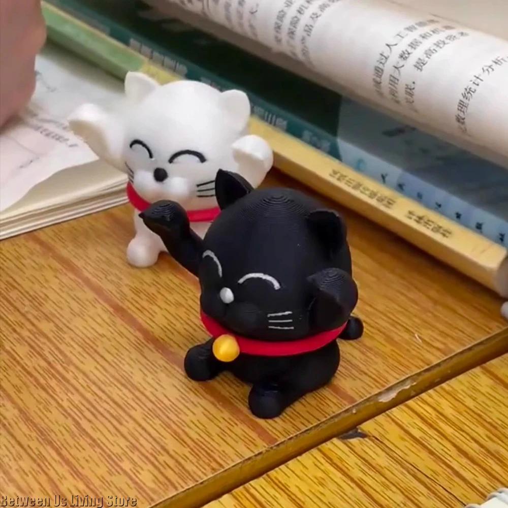 Rotatable Maneki Neko Retractable Gyroscope 3d Printed Cat Figure Creative Office Stress-relieving Toy Car Decoration Small Gift