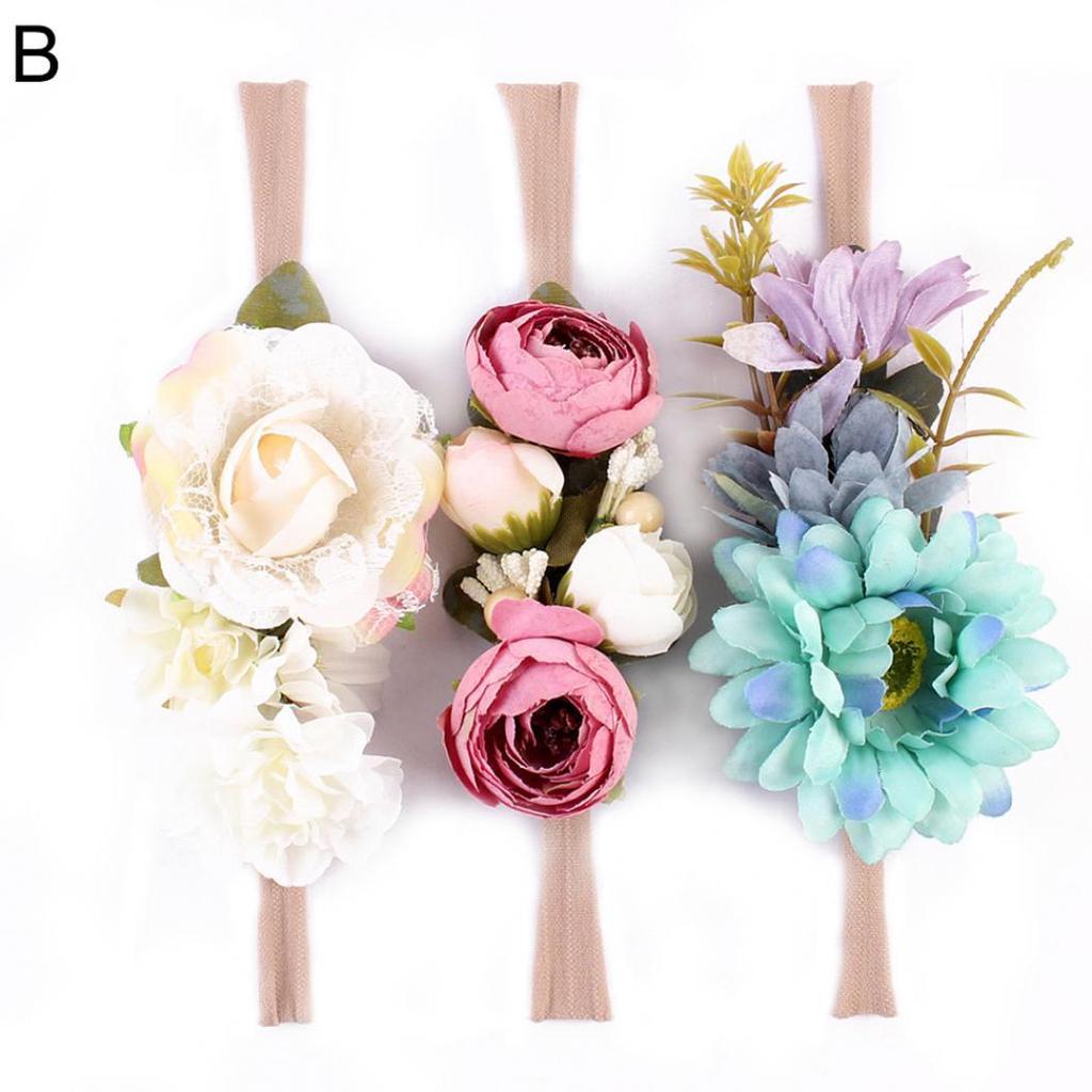 3pcs//set Headband Floral Rose Flower Wreath Baby Garlands Gold Leaves Hair Band