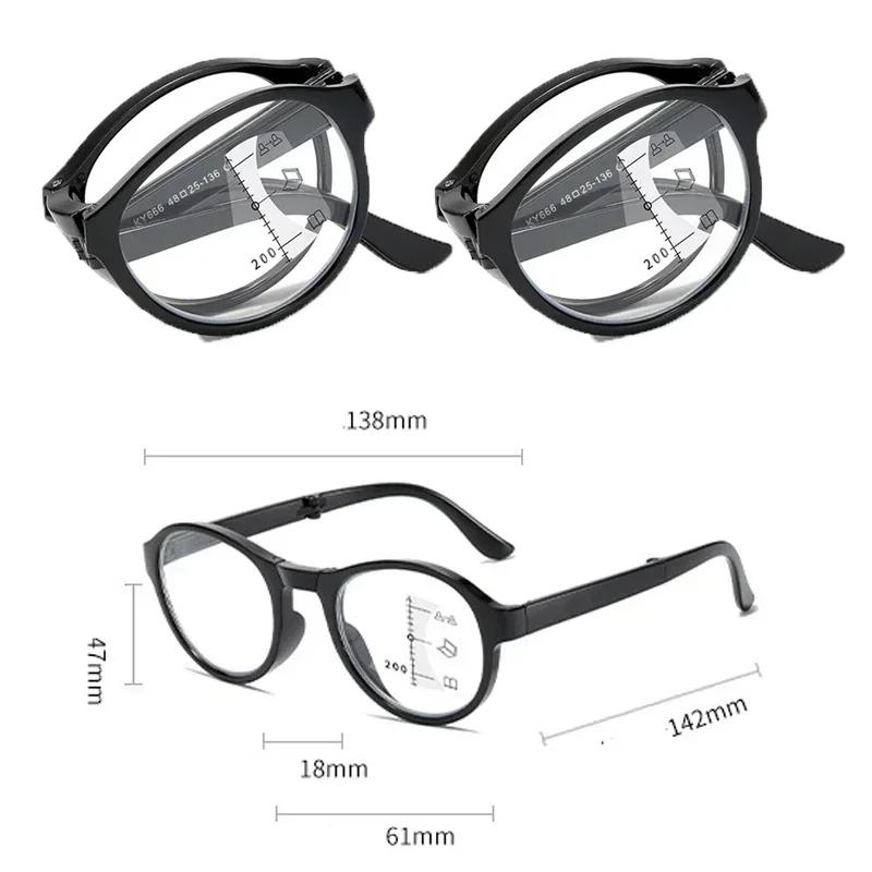 Women Men's Vintage Folding Multifocal Glasses Trendy New HD Near Far Reading Glasses Anti-blue Presbyopia Eyewear with Box