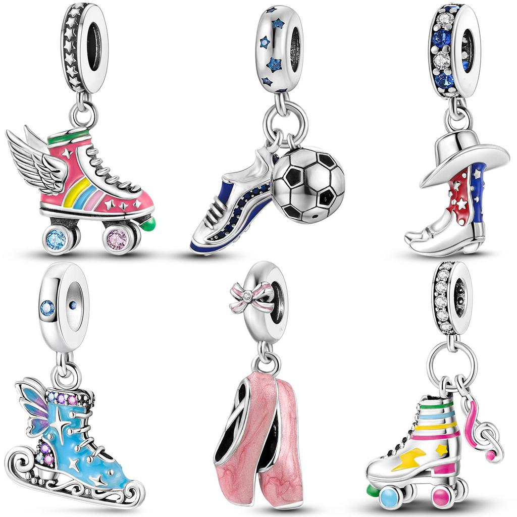 Silver Plated Sport Love Dangle Charm fit Bracelet Necklace Skate Shoes Beads Pendant Silver 925 Jewelry