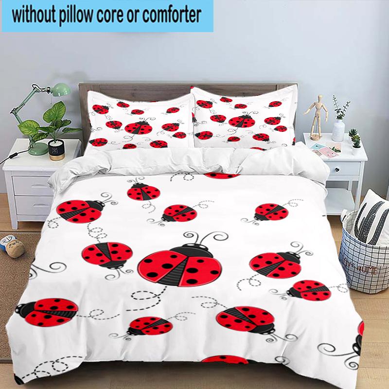 Ladybug Love Heart Pattern 3pcs Bedding,Including 1pc Duvet Cover And 2pcs Pillowcases Perfect for Christmas,Ideal for Bedroom, Dormitory