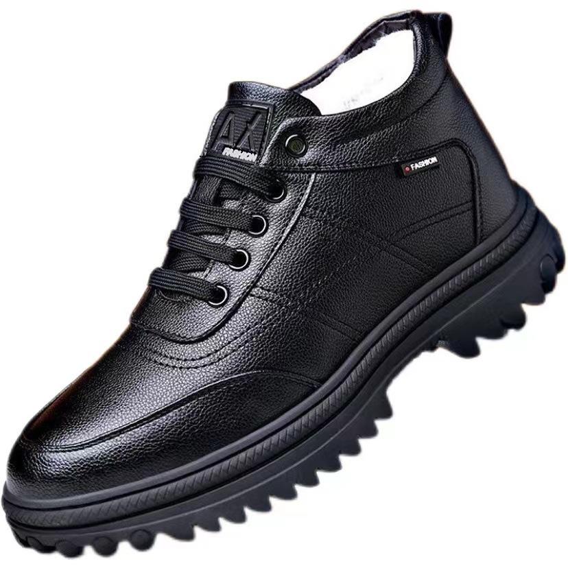 Winter cotton shoes medium velvet warm cotton leather shoes high top business casual leather shoes cotton shoes