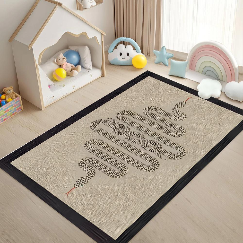 Light Background Geometric Snake Pattern Carpet Minimalist Animal Style Non-Slip Soft Mat for Living Room Bedroom