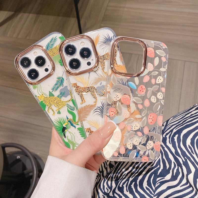Fashion Flowers Transparent Phone Case For Iphone 11 12 13 14 Pro Max Plus Shockproof Bumper Back Cover