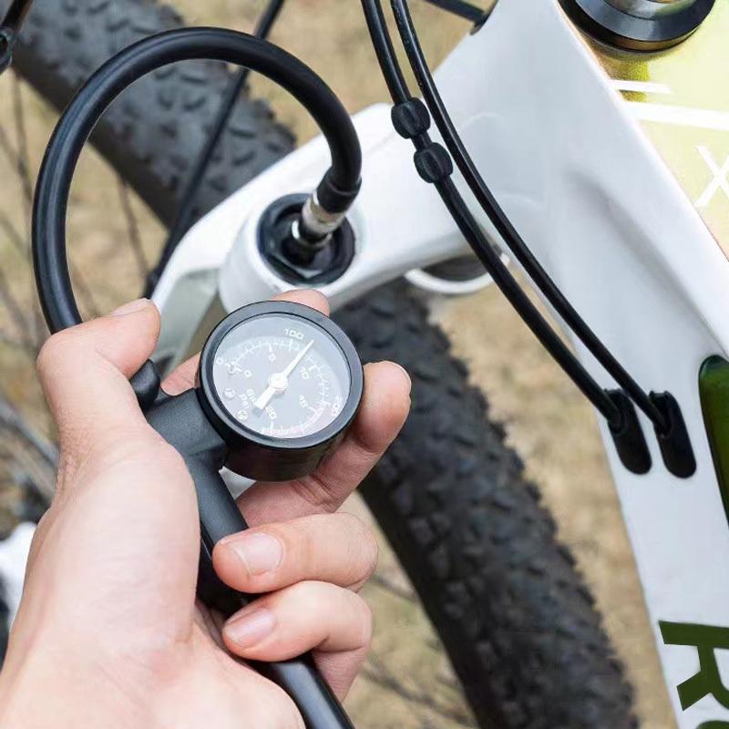 Bike Front Fork Air Pump, High-pressure Aluminum Alloy Manual Air Pump, Air Inflation and Deflation Pump with Pressure Gauge