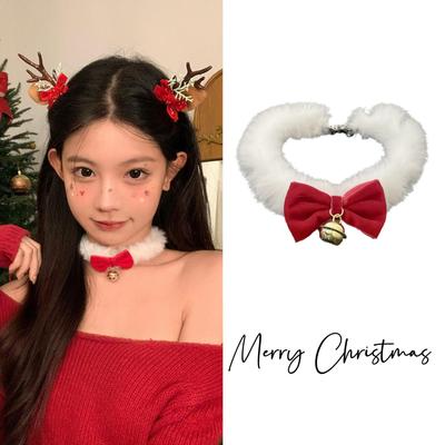 Furry White Bow Bell Choker Necklace - Autumn/Winter Plush Clavicle Chain