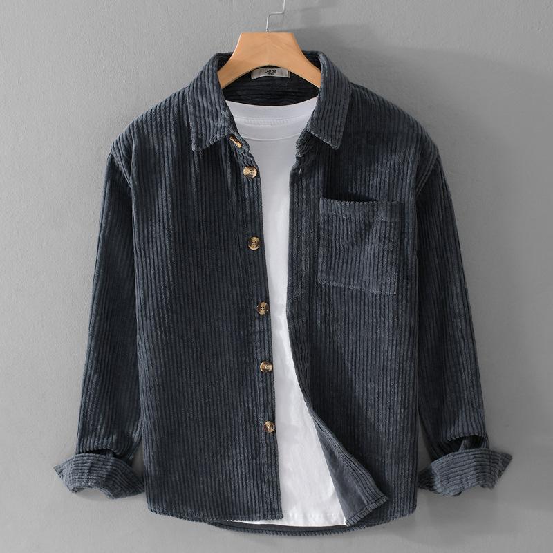 Mens Corduroy Long Sleeve Shirt Casual Button Down Shirt with Pocket for Daily Wear