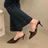 Fashion Bow Leopard Pointed Toe Women Sandals High Heels Slippers Party Shoes Designer 2025 Summer Pumps Flip Flops Woman Shoes Zapatos