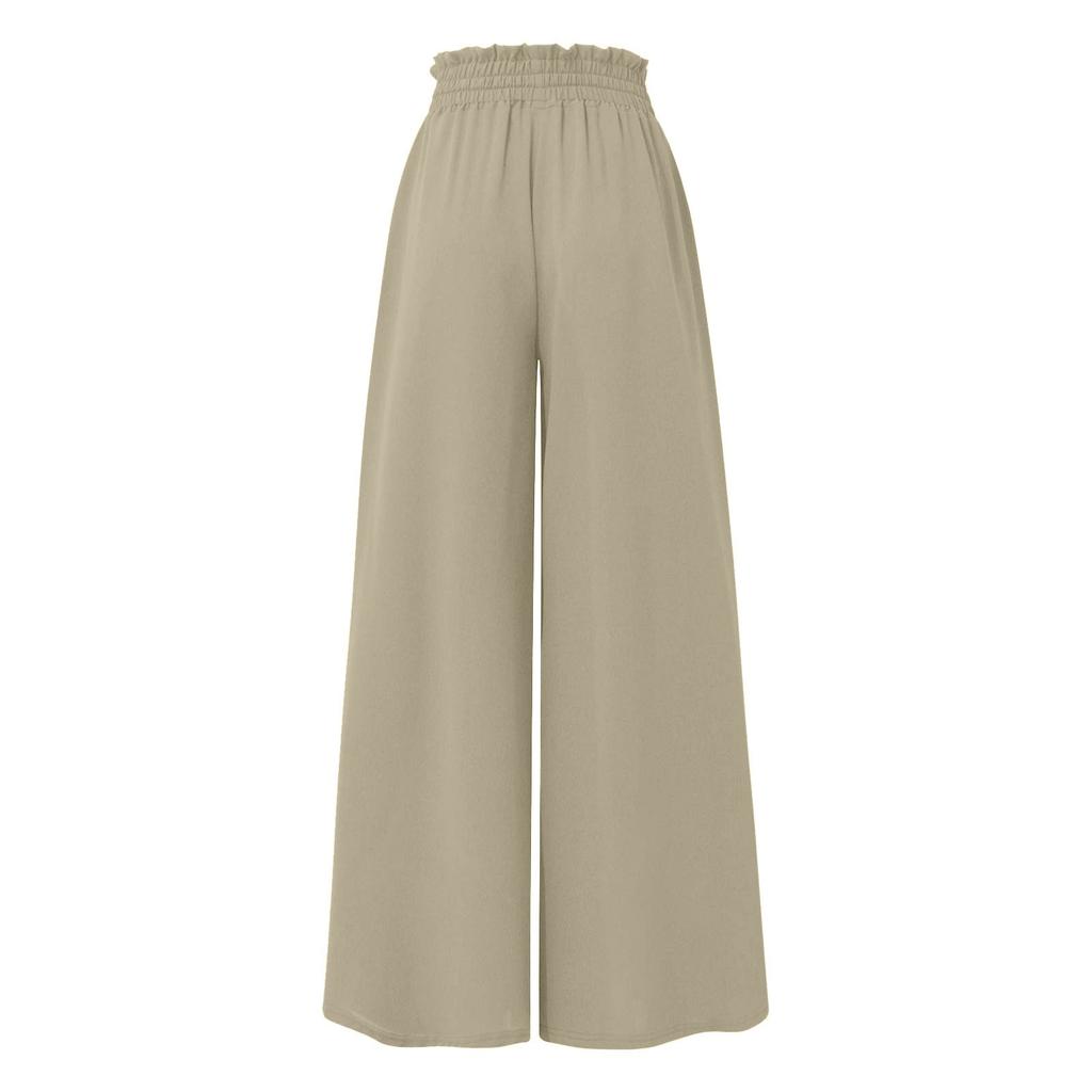 Women High Waisted Wide Leg Pants Summer Casual Flowy Palazzo Pants Beach Trousers With Pocket