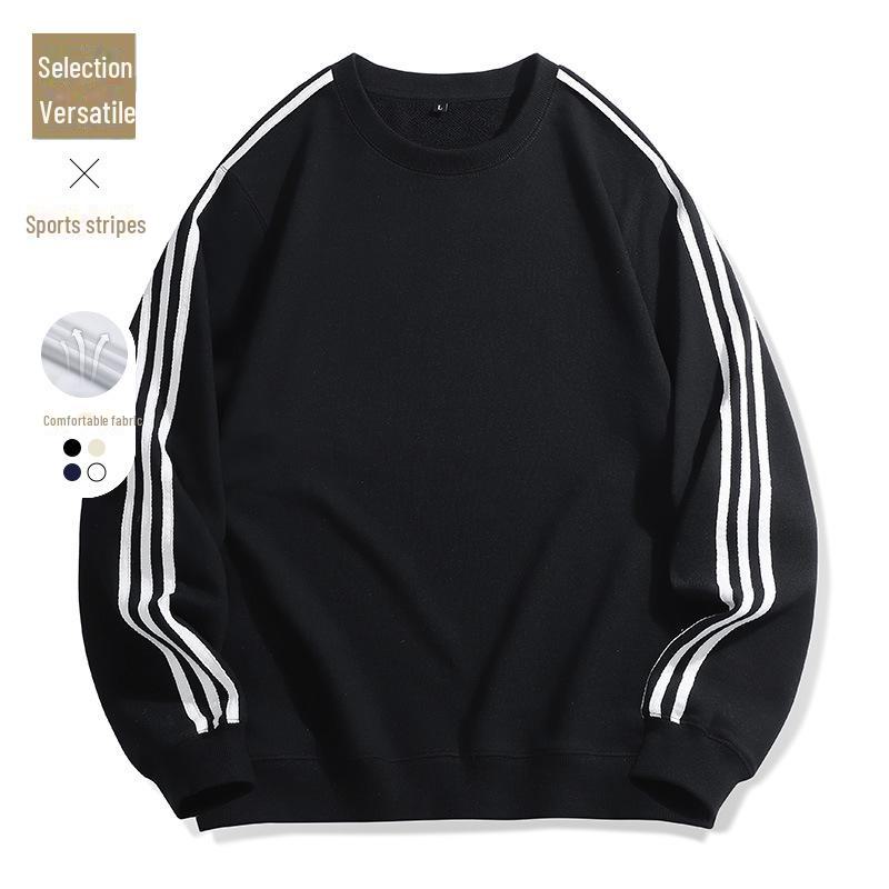 

Унисекс Полосатая толстовка с круглым вырезом: Модный свободный топ с длинными рукавами для весны и осени M