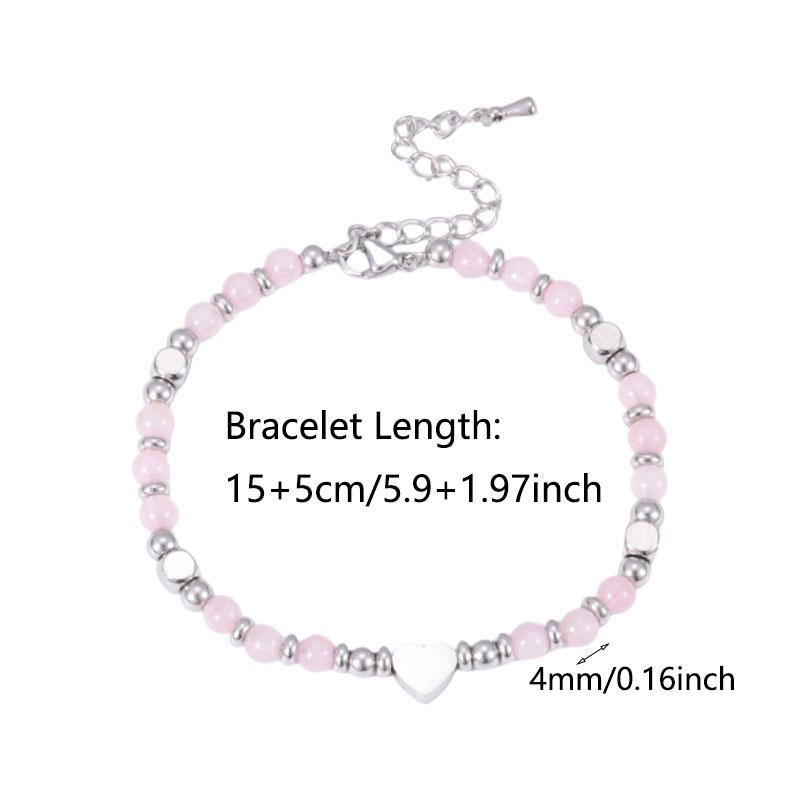 1pc Heart Shape Natural Stone Beaded Bracelet Stainless Steel Adjustable Chain Bracelet Retro Daily Wear Jewelry for Women Gifts