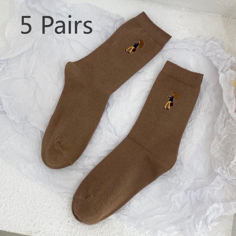 

5 пар женских носков осень/зима с вышитым рисунком из мультфильма в трубе из хлопка с ворсом 5 Pairs хаки