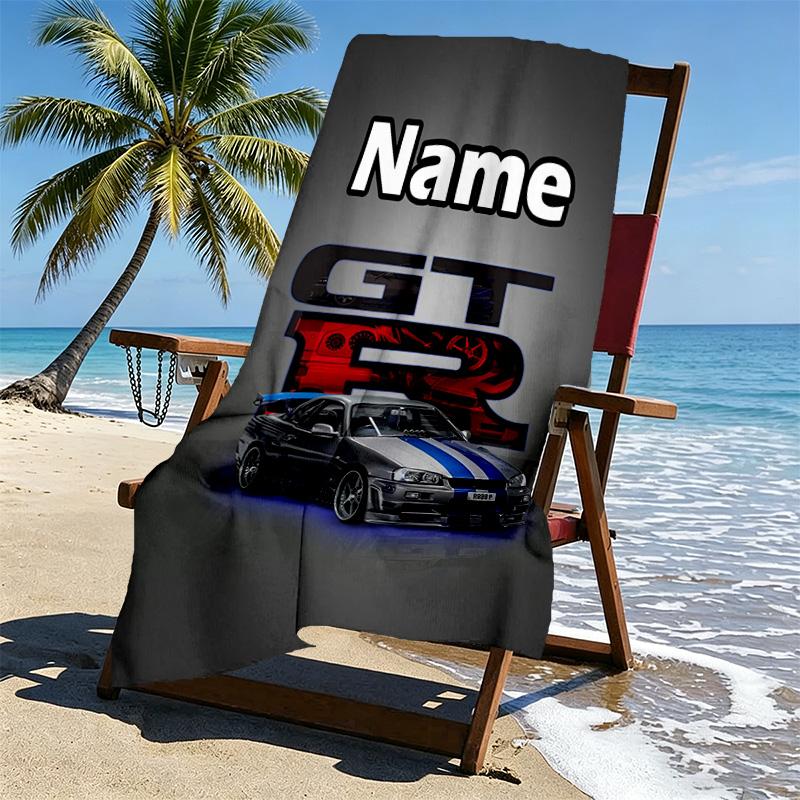 Custom Name Personalized Skyline GT Print Beach Towel, for Trip Camping Beach Party Home Decor, Birthday Gift for Family & Friends