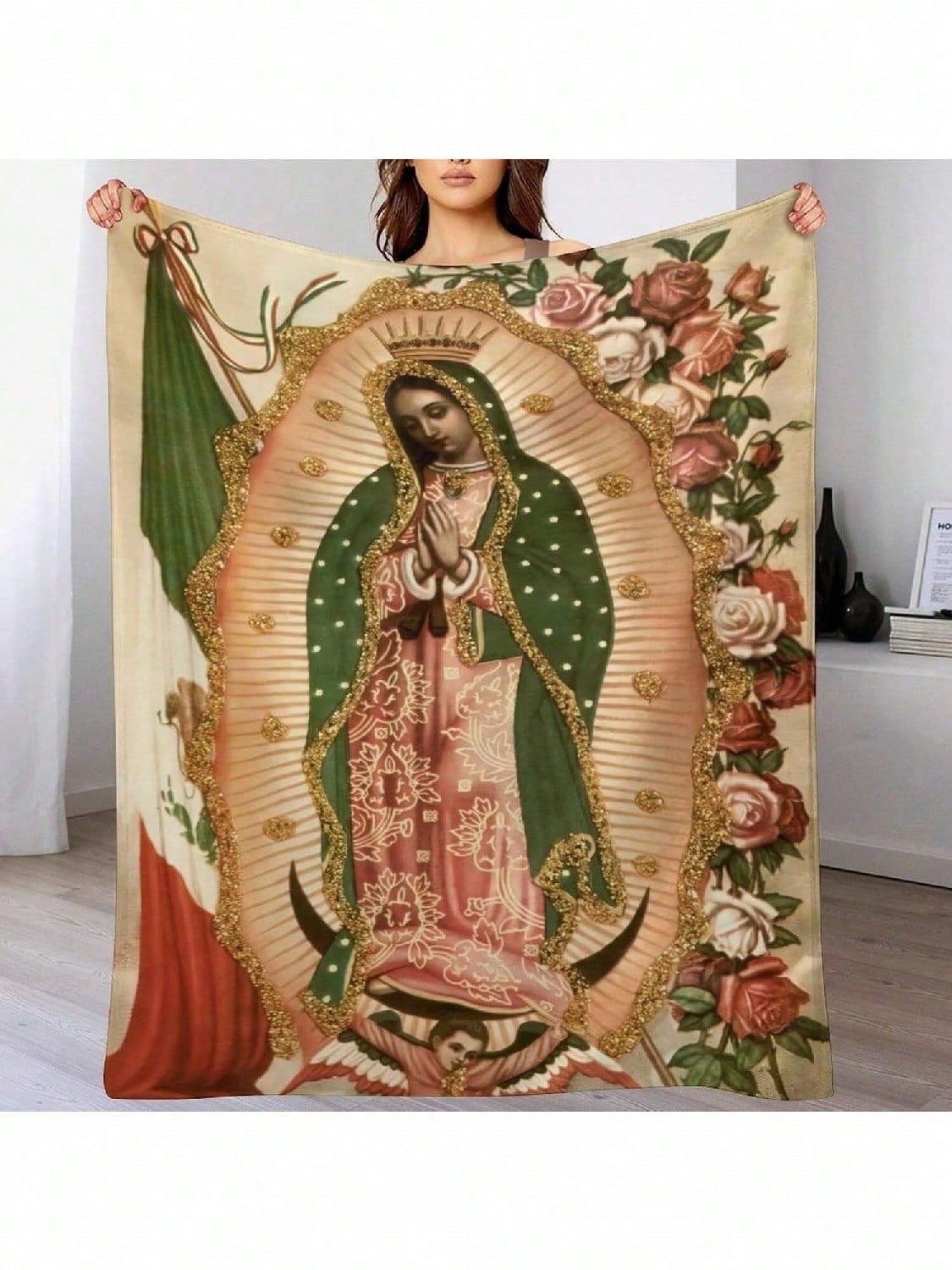 Manta ligera con tema de la Virgen de Guadalupe, Nuestra Señora de la Virgen María, para sofá, cama, suave y acogedora manta de microfibra 40x50 75X95CM
