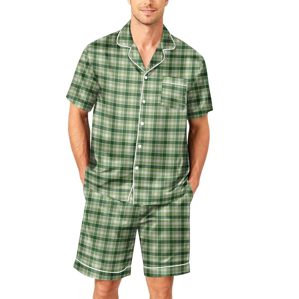 Men's Short Sleeve Button Down Pajama Set with Shorts Soft Casual Sleepwear Lounge Set Available in Sizes S to XXXXL